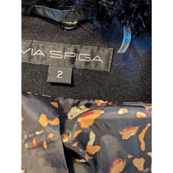 Via Spiga Wool Faux Fur Asymmetrical Full Zip Black Long Coat Jacket Sz 2 - Picture 8 of 11